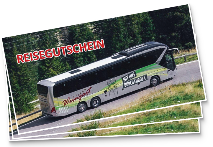 Weingart Reisebus fährt in eine Kurve